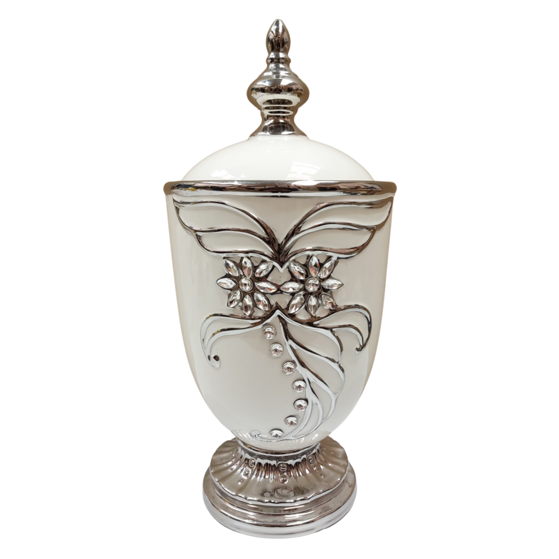 Tibor Porcelana 41 x 19 cm Diamantes (Blanco con plateado) 16 in